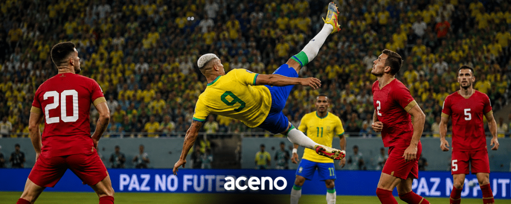 jogador da seleção brasileira de futebol em jogada contra time