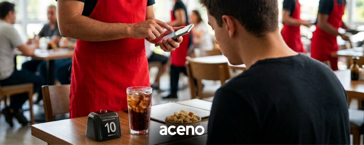 rapaz sendo atendido por garçom no horário de almoço